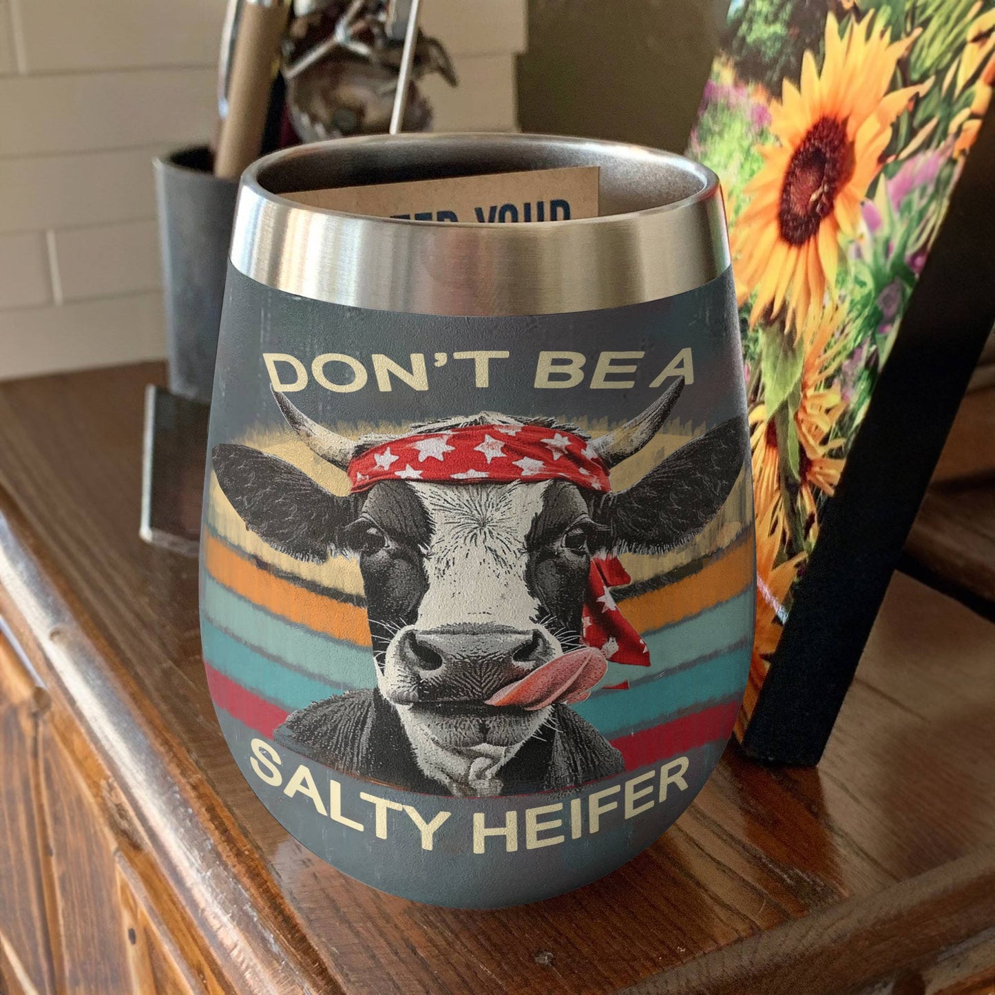 Cow 12 Oz Shineful™ Wine Tumbler Salty Heifer Lk8 12Oz