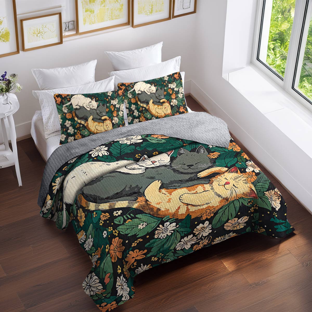 Shineful All Season Quilt 3-teiliges Set Schlafende Katzen