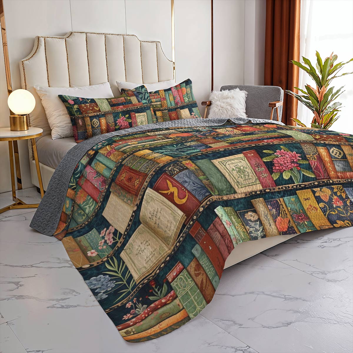 Shineful All Season Quilt 3-teiliges Set Vintage Bücherregal