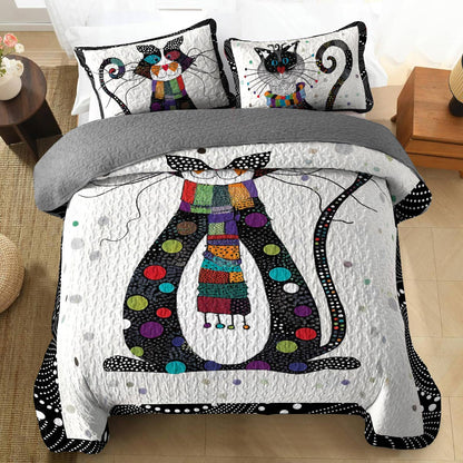 Shineful All Season Quilt 3-Piece Set Funny Cat