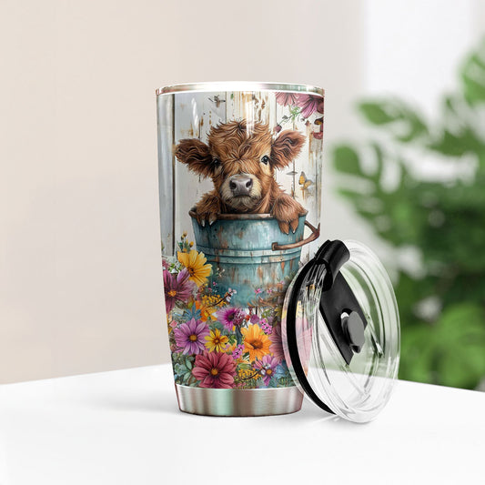 Glänzender 20oz Becher mit Blumenmotiv „Kuh“