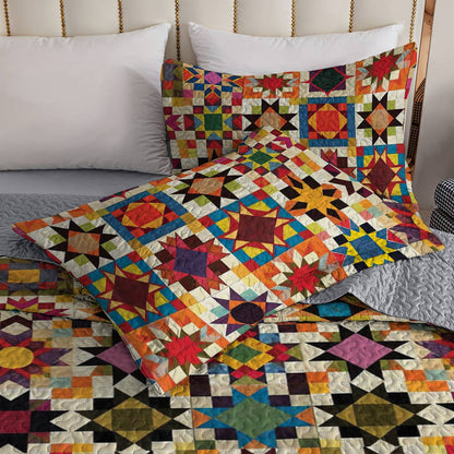 Shineful All Season Quilt 3-Piece Set Colorful Quilt Blocks