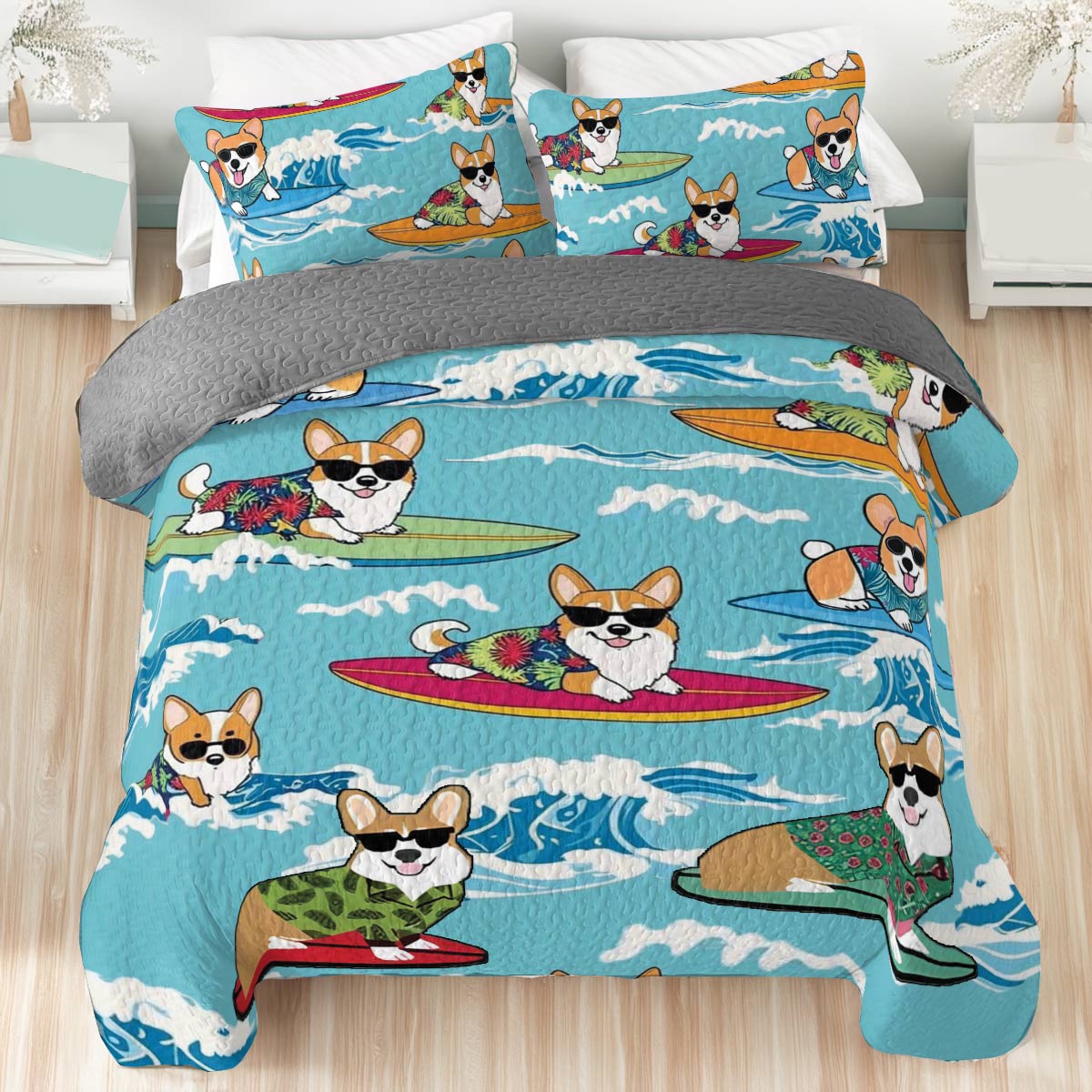 Shineful All Season Quilt 3-Piece Set Corgi Vacation