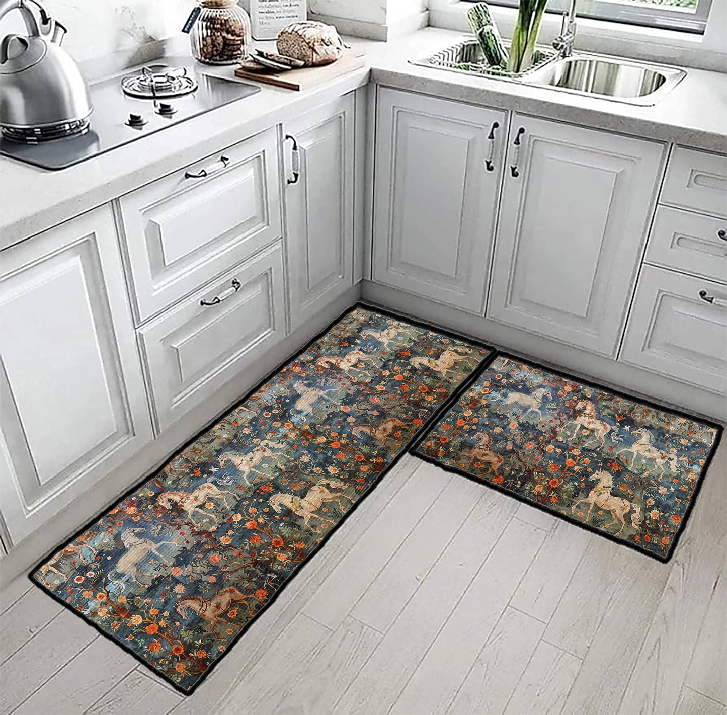 Shineful Ultra-Thin Non Skid Floor Mat, Kitchen Rugs Mystery Horses