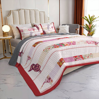 Shineful All Season Quilt 3-Piece Set Floral Dachshunds Ver2