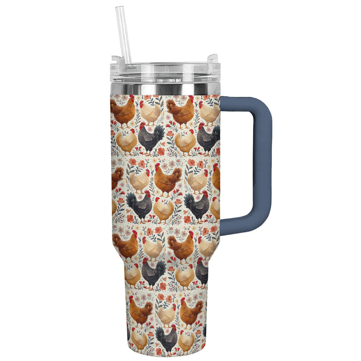 Chicken 40 Oz Shineful™ Tumbler Floral Chickens Lk8 Navy 40Oz