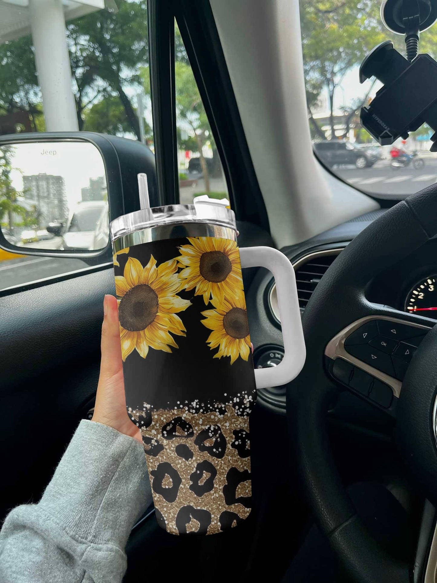 Sunflower 40 Oz Shineful™ Tumbler Sparkling Sunflowers Lk8 White 40Oz