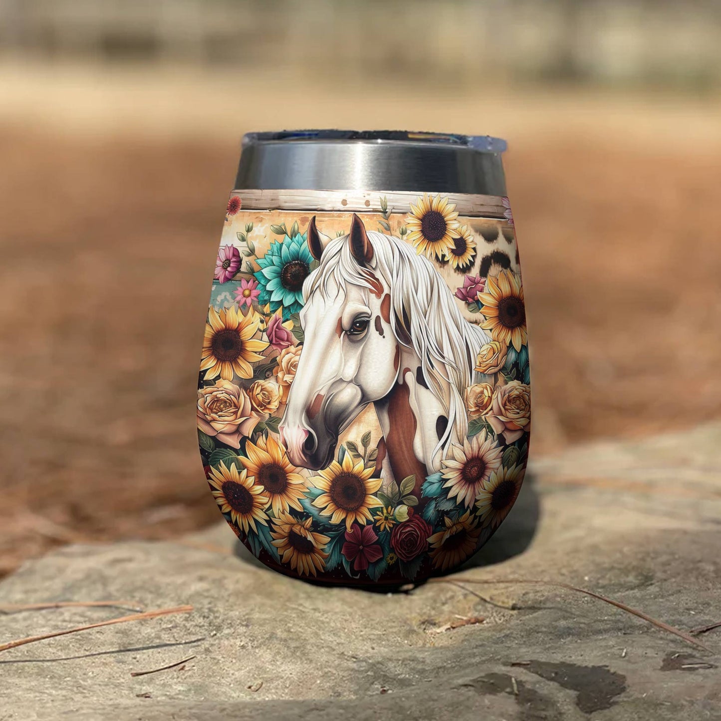 Shineful Wine Tumbler Floral Horse Ver2