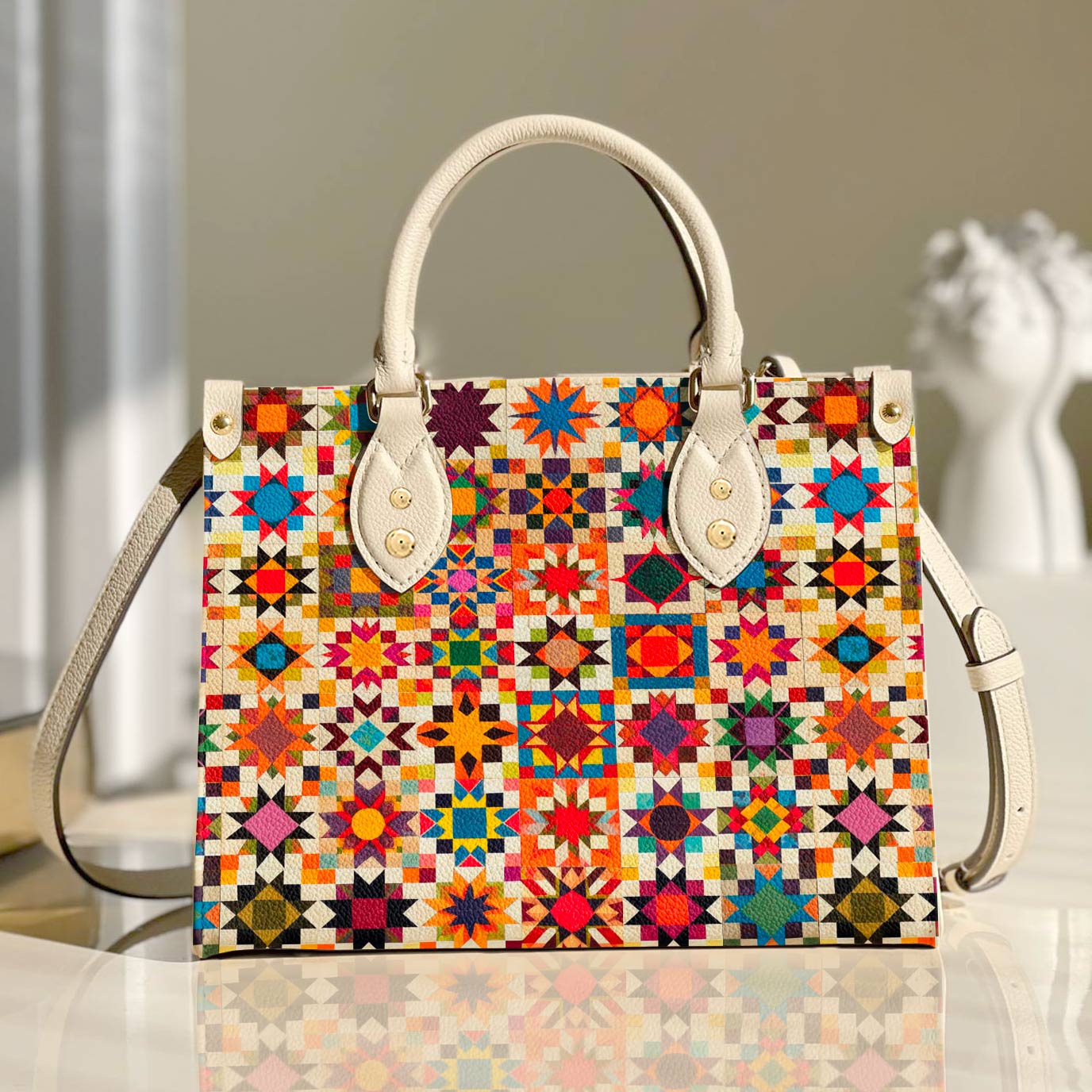 Quilting Leather Bag Shineful Colorful Quilt Blocks Lk8