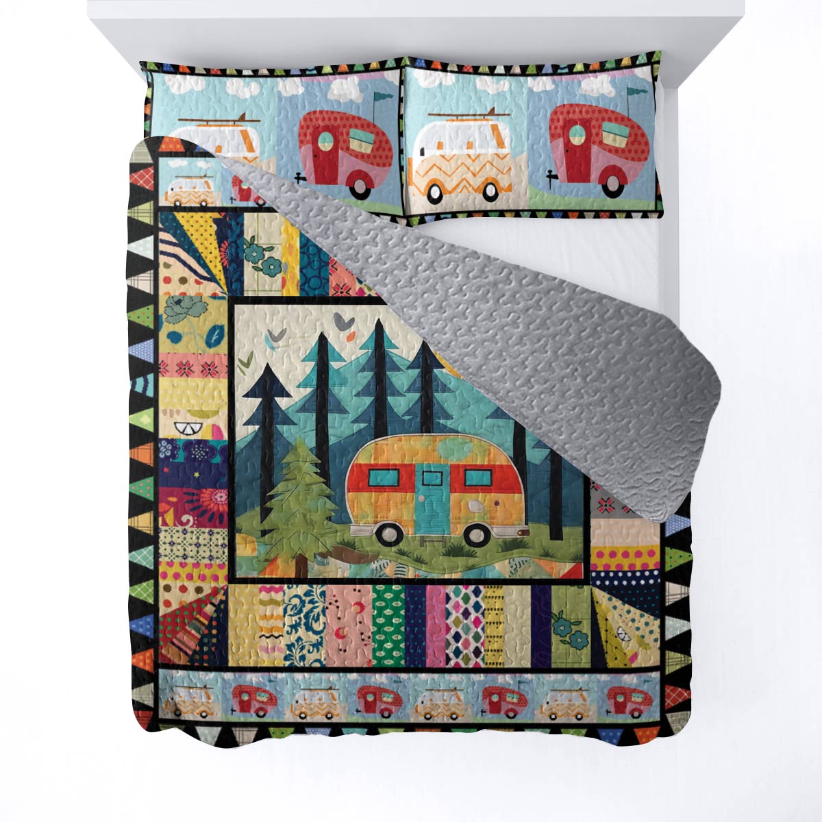 Shineful All Season Quilt 3-Piece Set Retro Camping