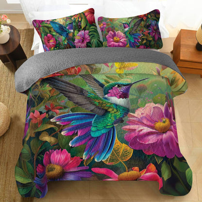 Shineful All Season Quilt 3-Piece Set Floral Hummingbird