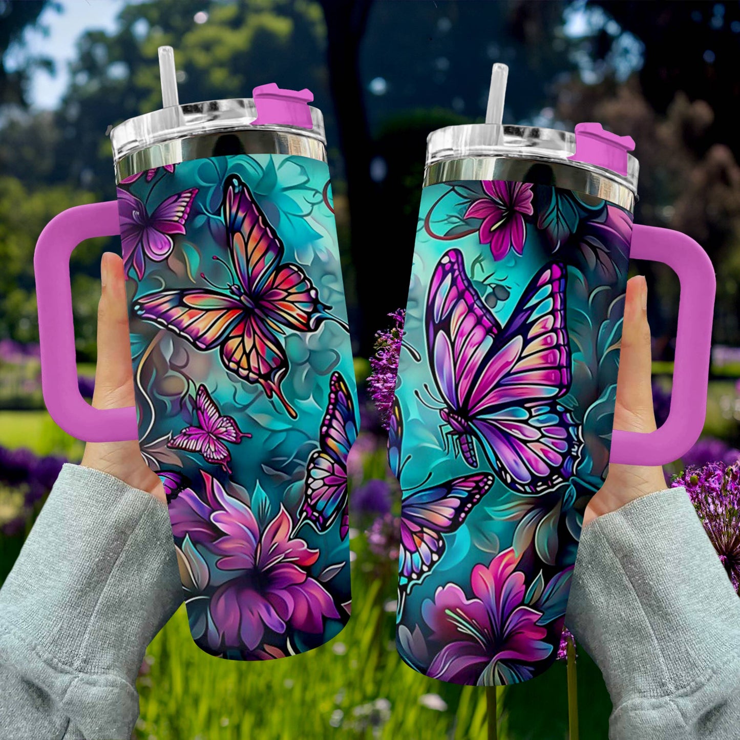 Shineful Glossy Tumbler Vibrant Butterflies