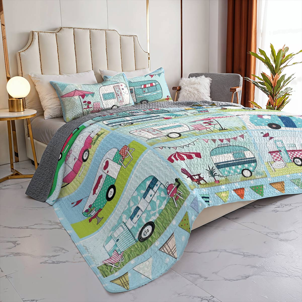 Shineful All Season Quilt 3-Piece Set Colorful Campervans