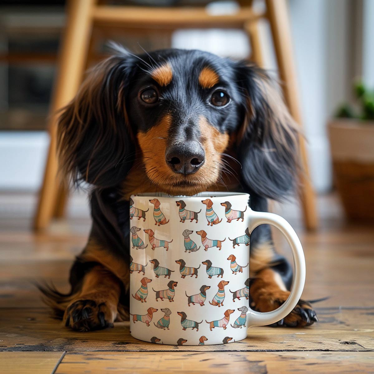 Tasse en céramique brillante Teckels ludiques