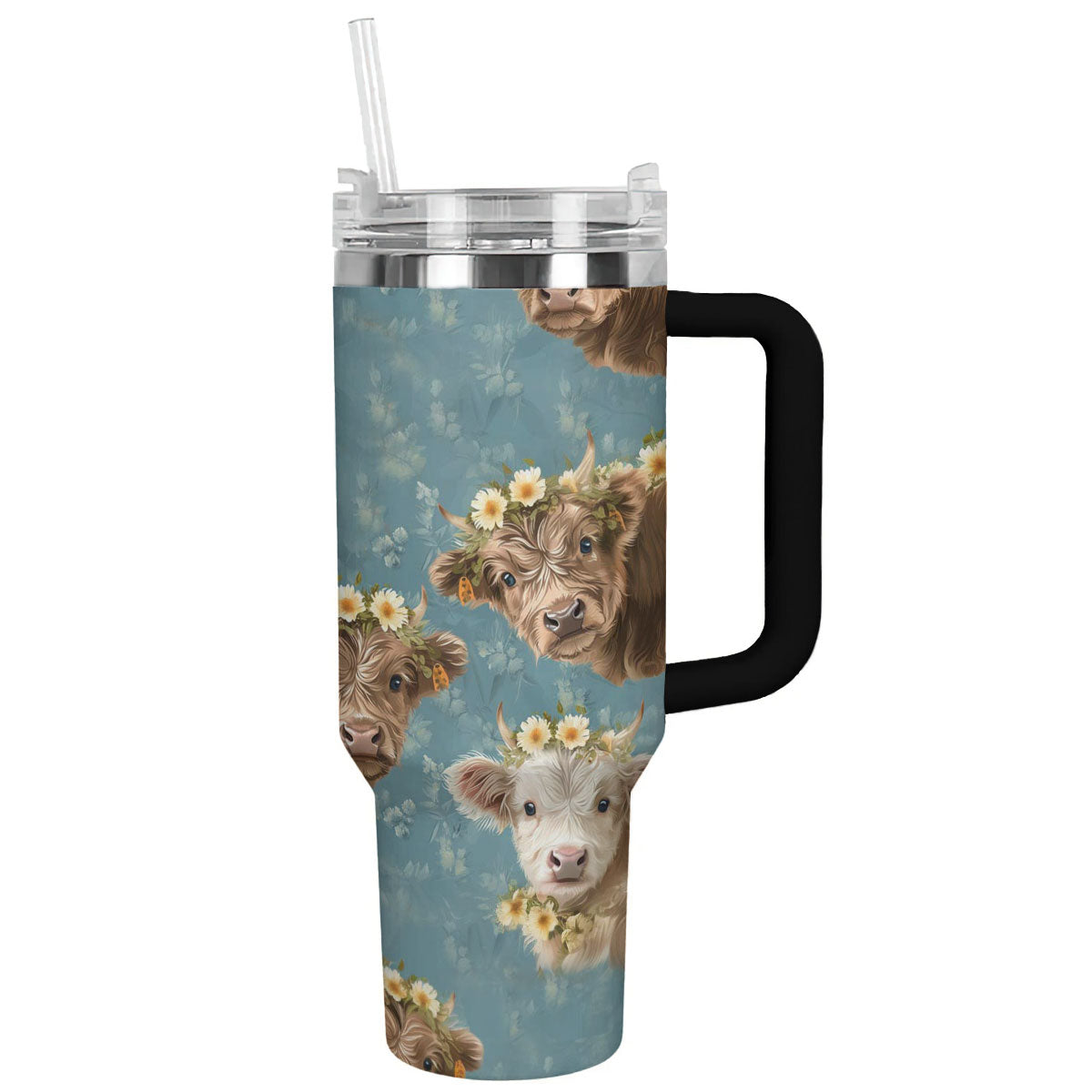 Cow 40 Oz Shineful™ Tumbler Floral Ver5 Lk8 Black 40Oz