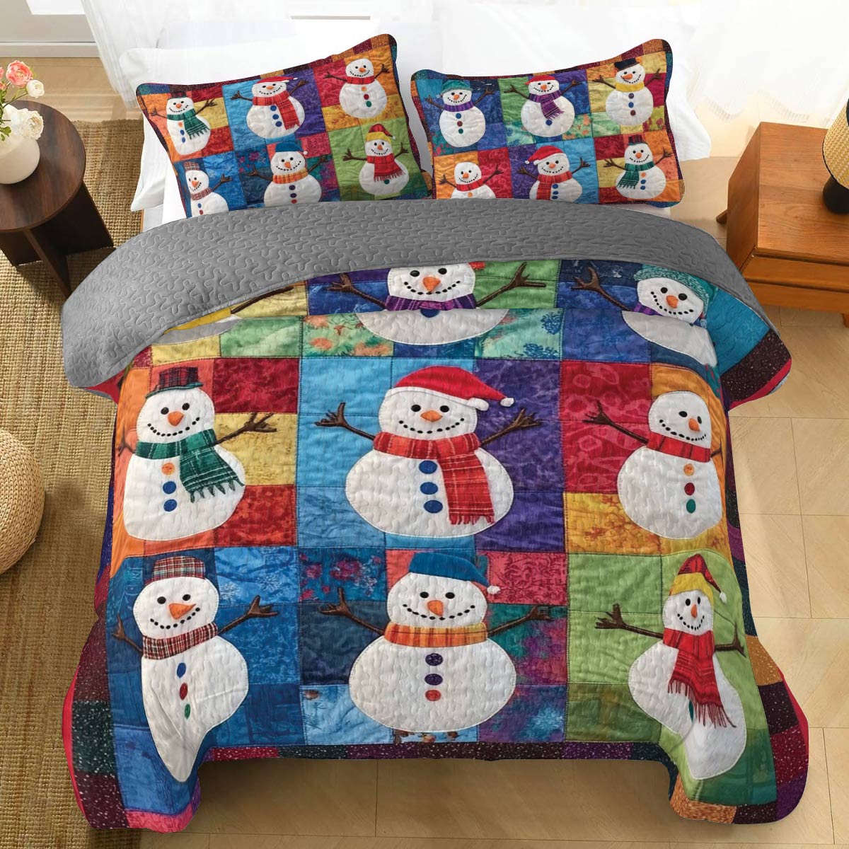 Shineful All Season Quilt 3-Piece Set Snowman Friends