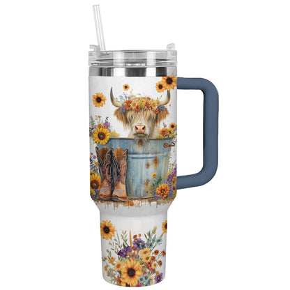 Cow 40 Oz Shineful™ Tumbler Floral Ver4 Lk8 Navy 40Oz