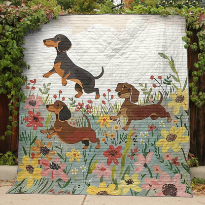 Shineful Flat Print Faux Quilt Blanket Dachshund Delight