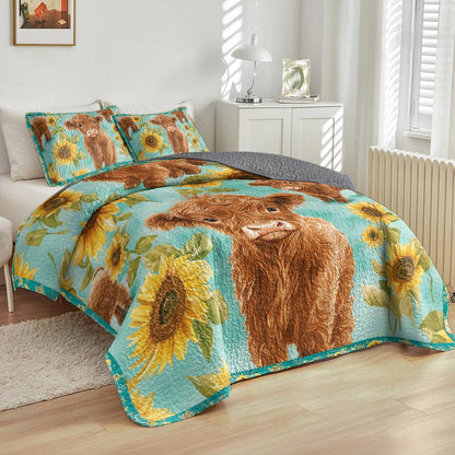 Shineful All Season Quilt 3-Piece Set Sunflower Cow