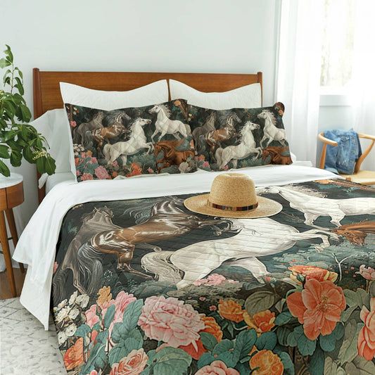 Shineful Quilt 3-Piece Set Floral Horse