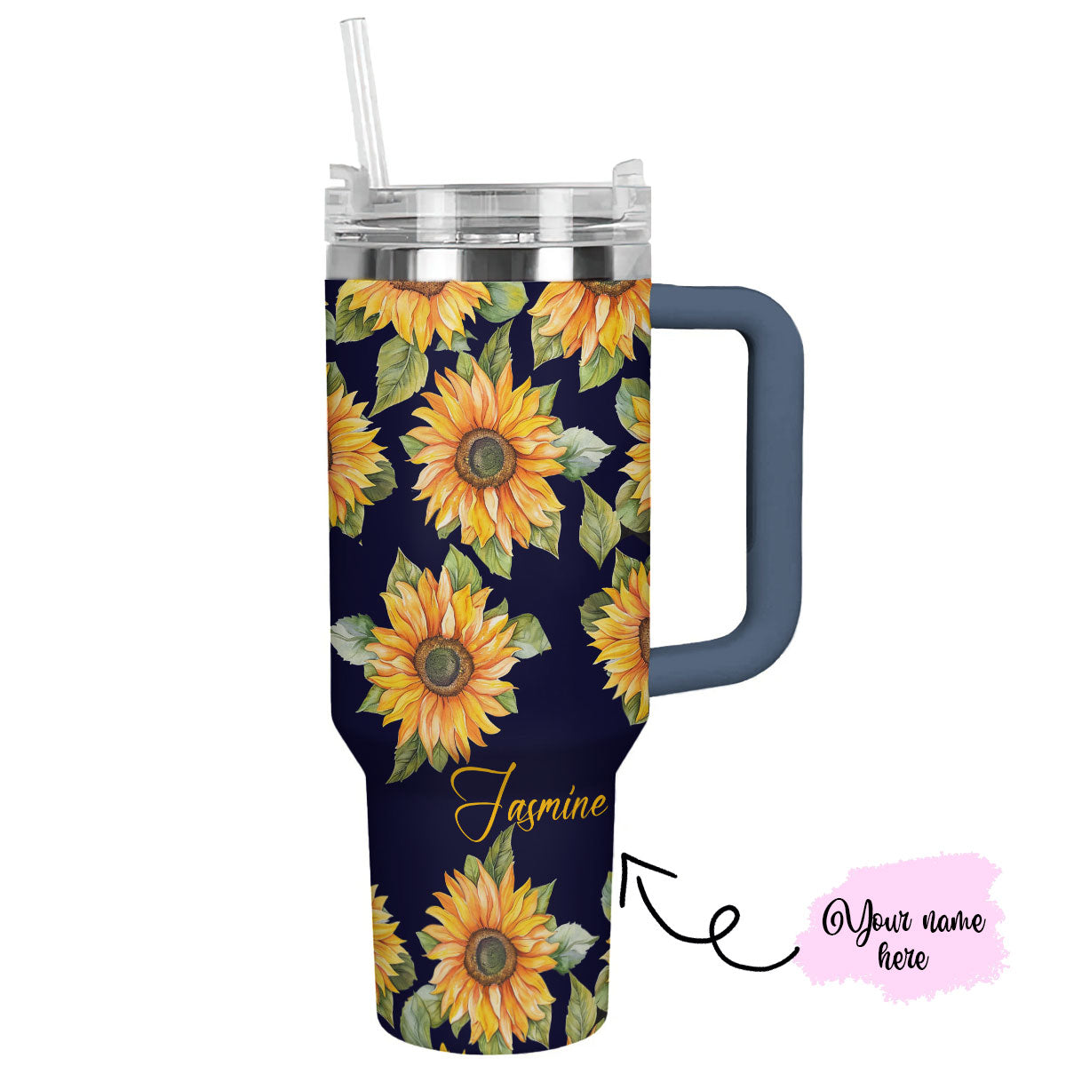 Sunflower 40 Oz Personalized Shineful™ Tumbler Lk8 Denim Blue 40Oz