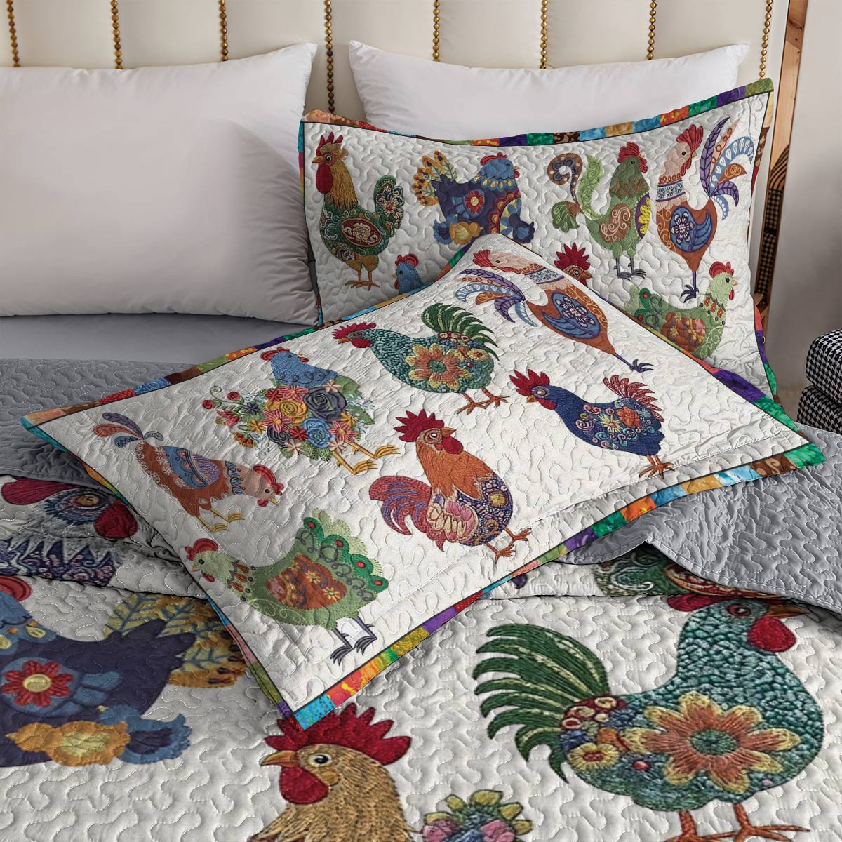 Shineful All Season Quilt 3-Piece Set Colorful Chickens