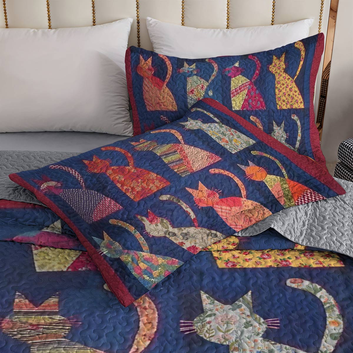 Shineful All Season Quilt 3-Piece Set Cat Friends