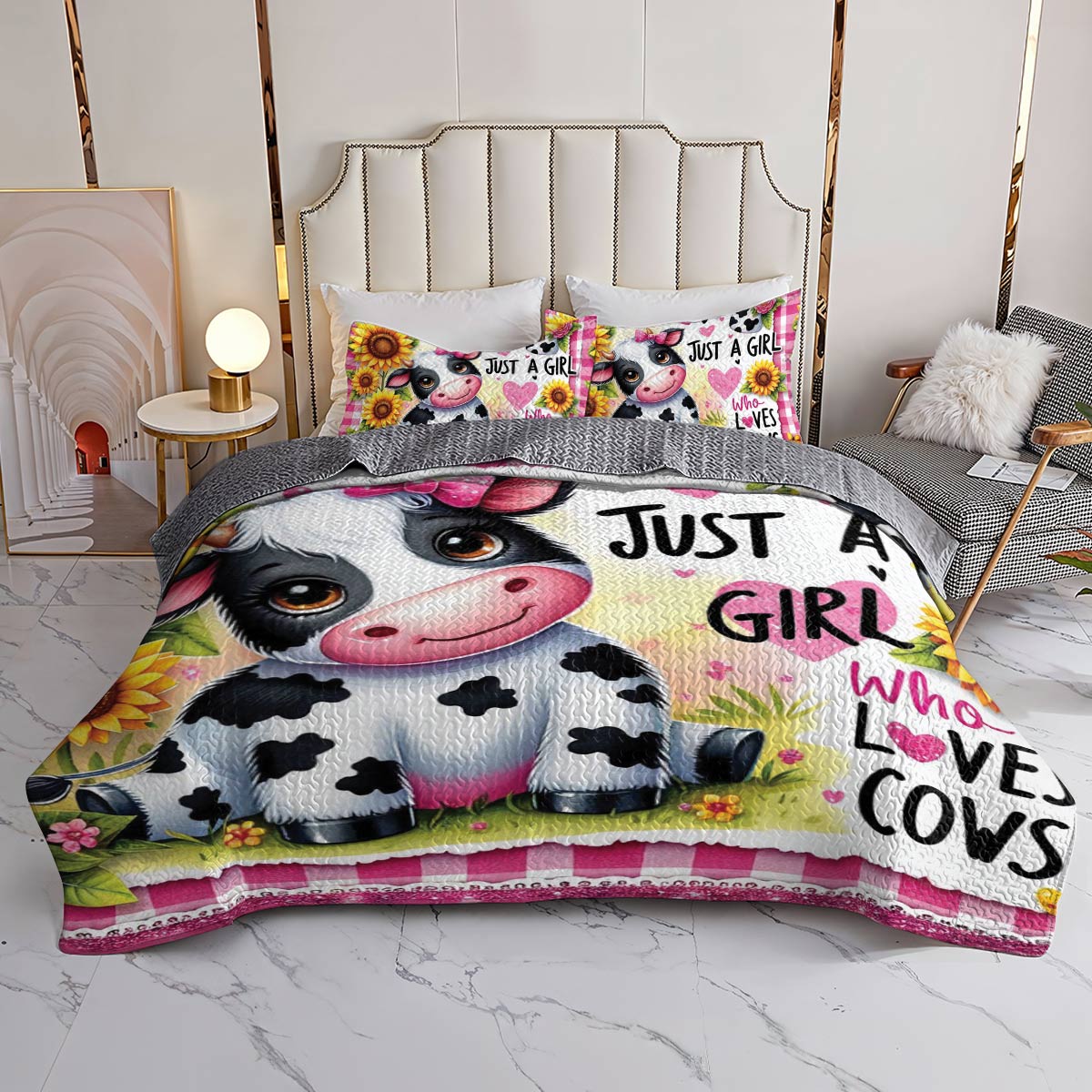 Shineful All Season Quilt 3-Piece Set For Cow Lovers