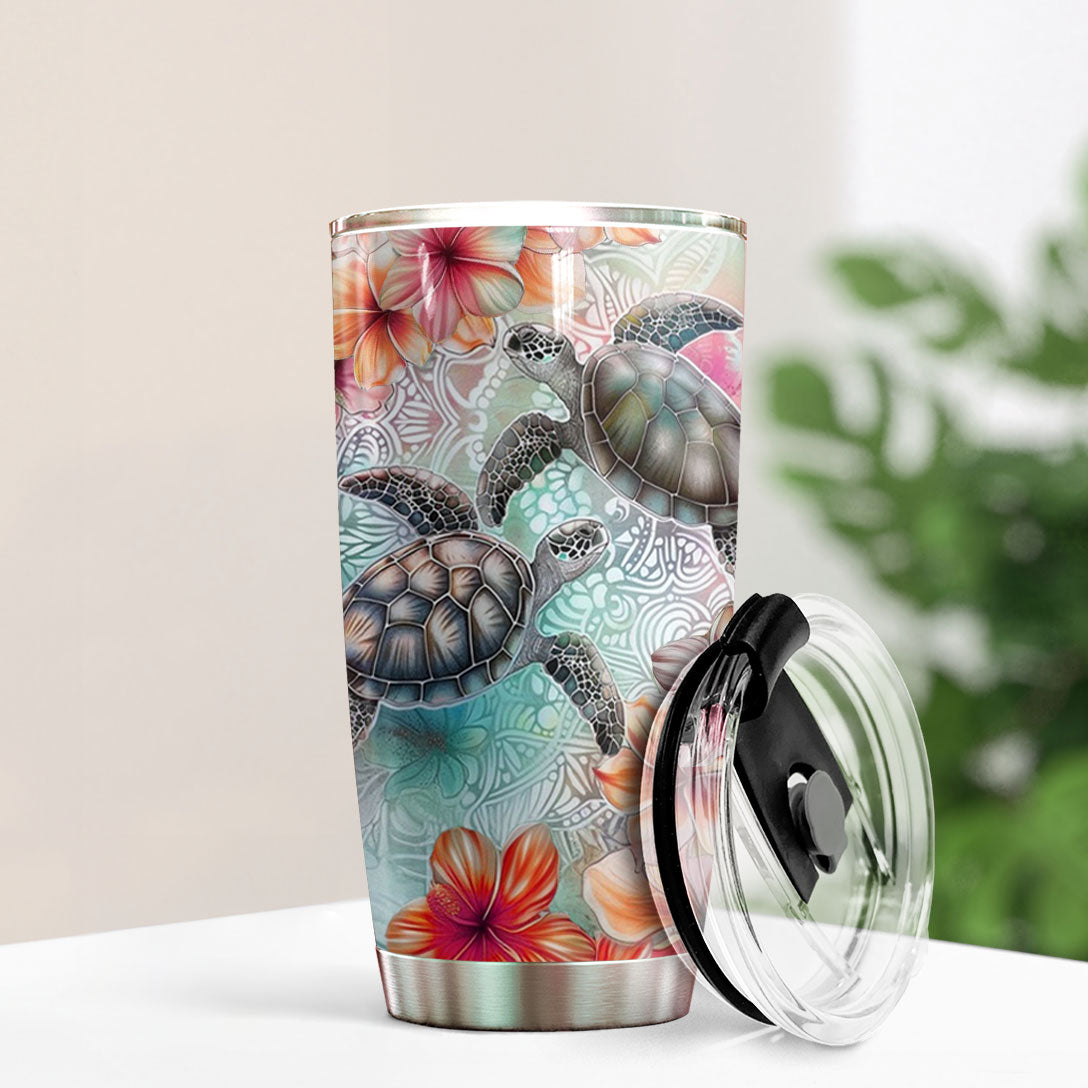 Shineful 20oz Tumbler Hibiscus Sea Turtles