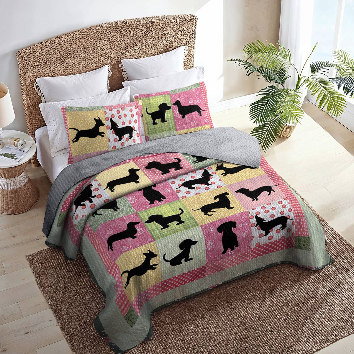 Shineful All Season Quilt 3-Piece Set Dachshund Friends