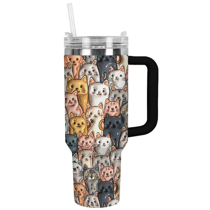 Cat 40 Oz Shineful™ Tumbler Adorable Cats Ver3 Lk8 Black 40Oz