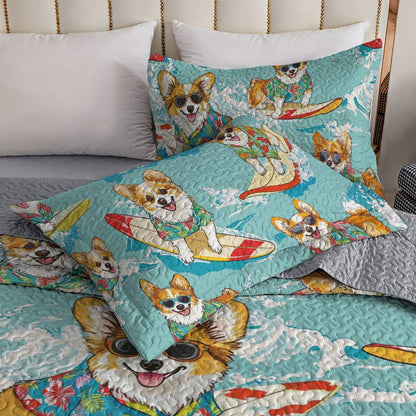 Shineful All Season Quilt 3-Piece Set Swimming Corgis