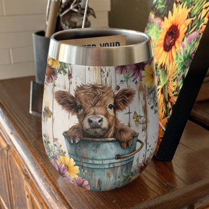 Shineful Wine Tumbler Floral Cow