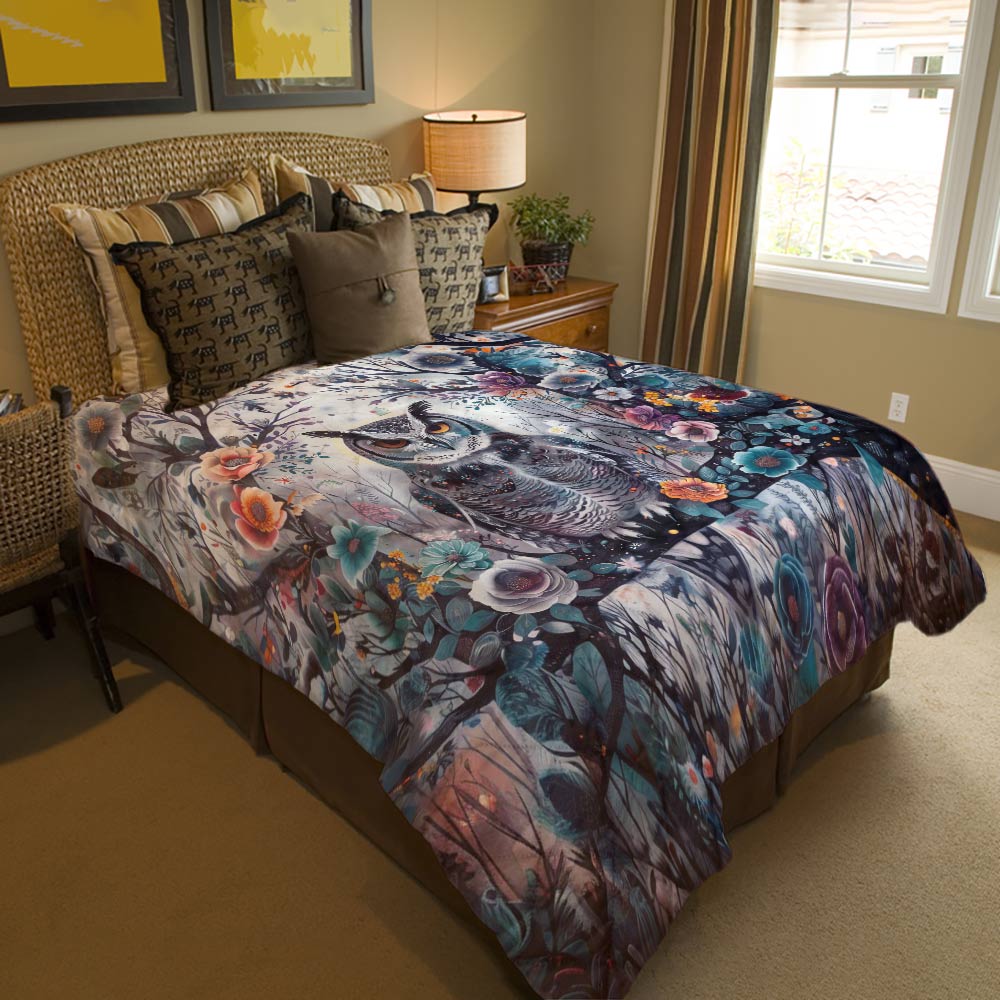 Shineful Flat Print Faux Quilt Blanket Floral Owl