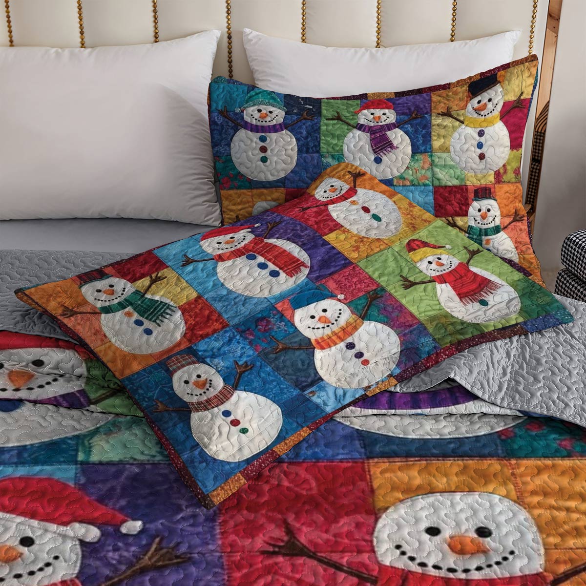 Ensemble de courtepointe toutes saisons Shineful 3 pièces Bonhomme de neige Friends