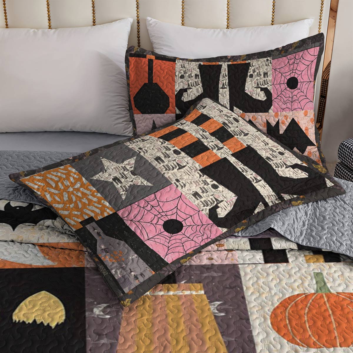 Ensemble de courtepointe toutes saisons Shineful 3 pièces Patchwork d'Halloween