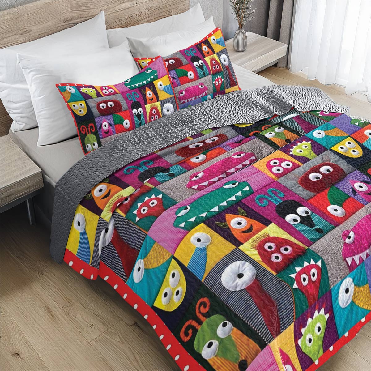 Shineful All Season Quilt 3-teiliges Set Monster Fun