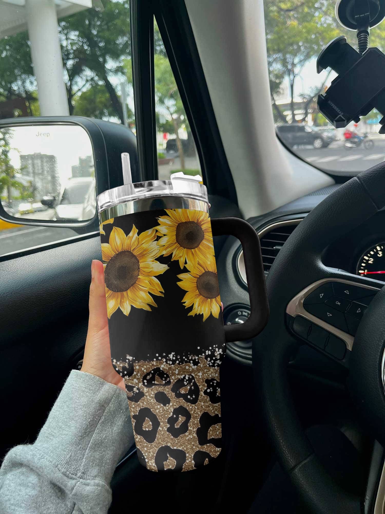 Sunflower 40 Oz Shineful™ Tumbler Sparkling Sunflowers Lk8 Black 40Oz