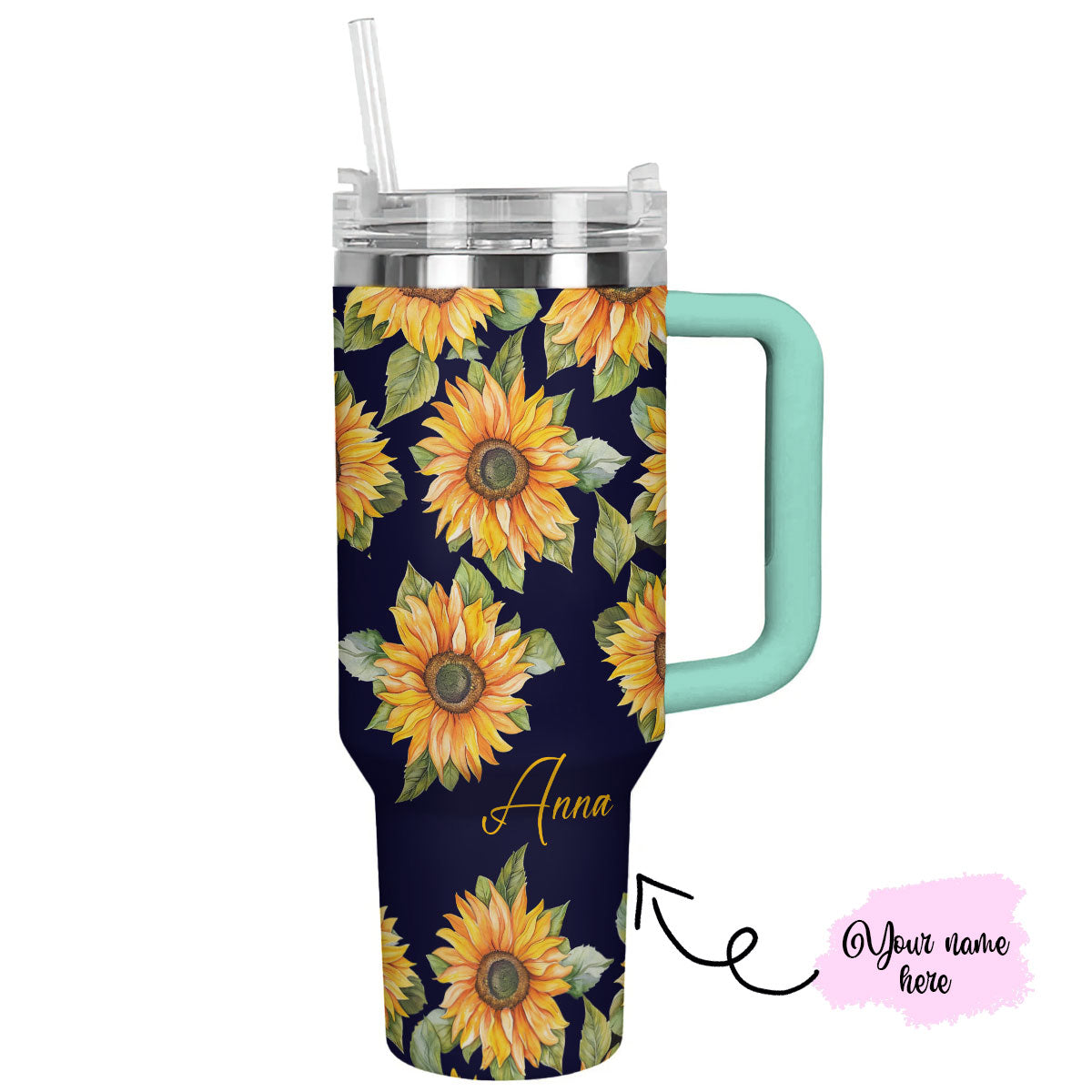 Sunflower 40 Oz Personalized Shineful™ Tumbler Lk8 Light Blue 40Oz