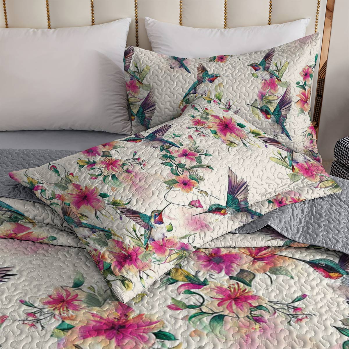 Shineful All Season Quilt 3-Piece Set Floral Hummingbirds