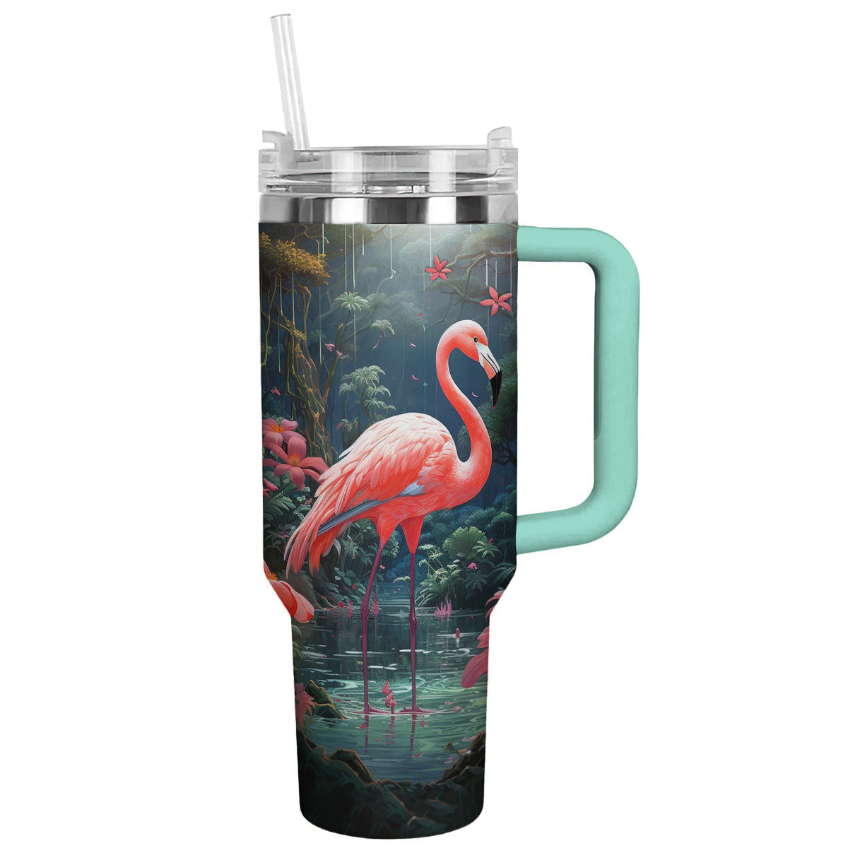 Flamingo 40 Oz Shineful™ Tumbler With Hibiscus Lk8 Turquoise Blue 40Oz