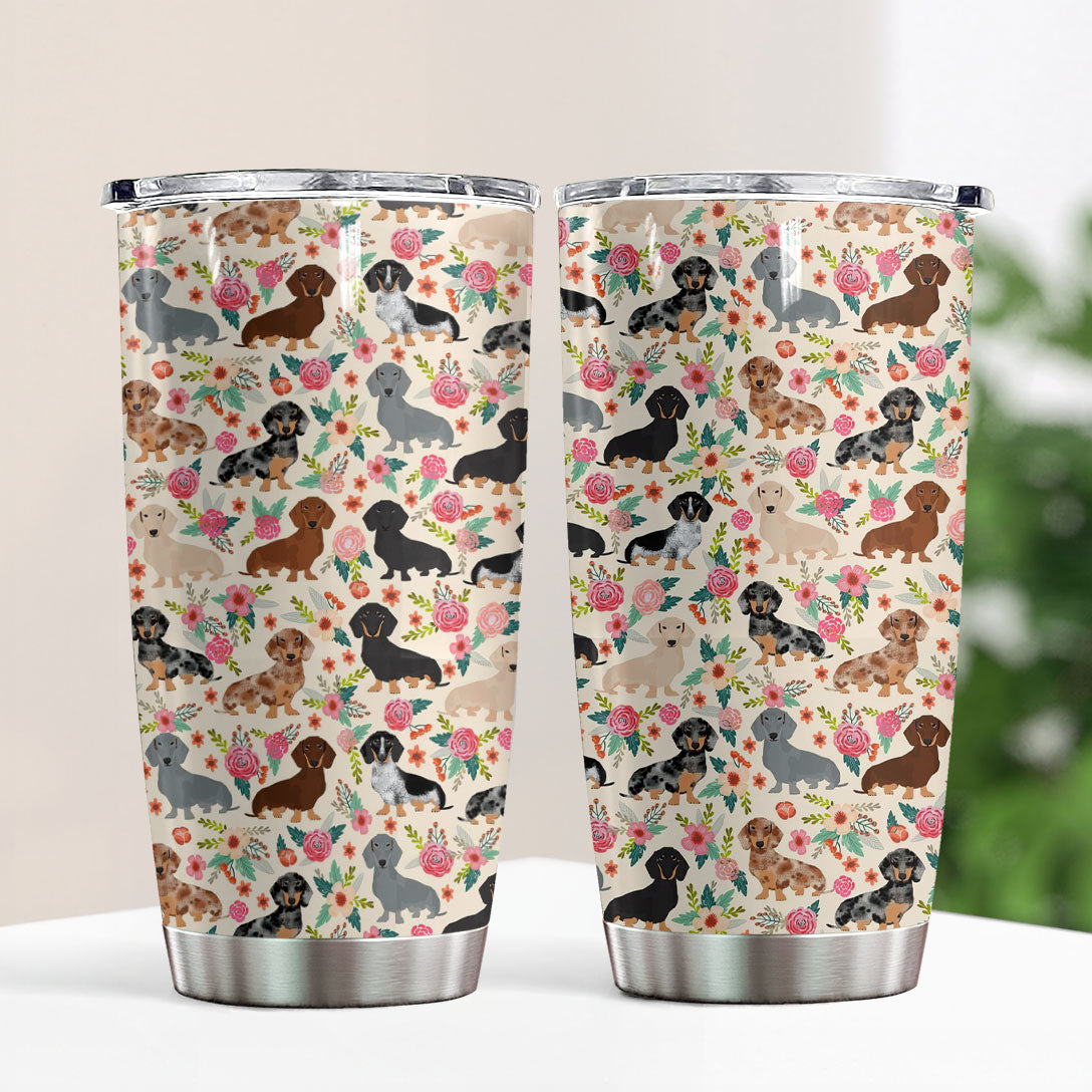 Glänzender 20oz Becher mit Blumen-Dackeln Ver2