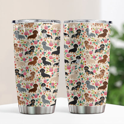 Verre à vin Shineful 20 oz à motif de teckels floraux Ver2