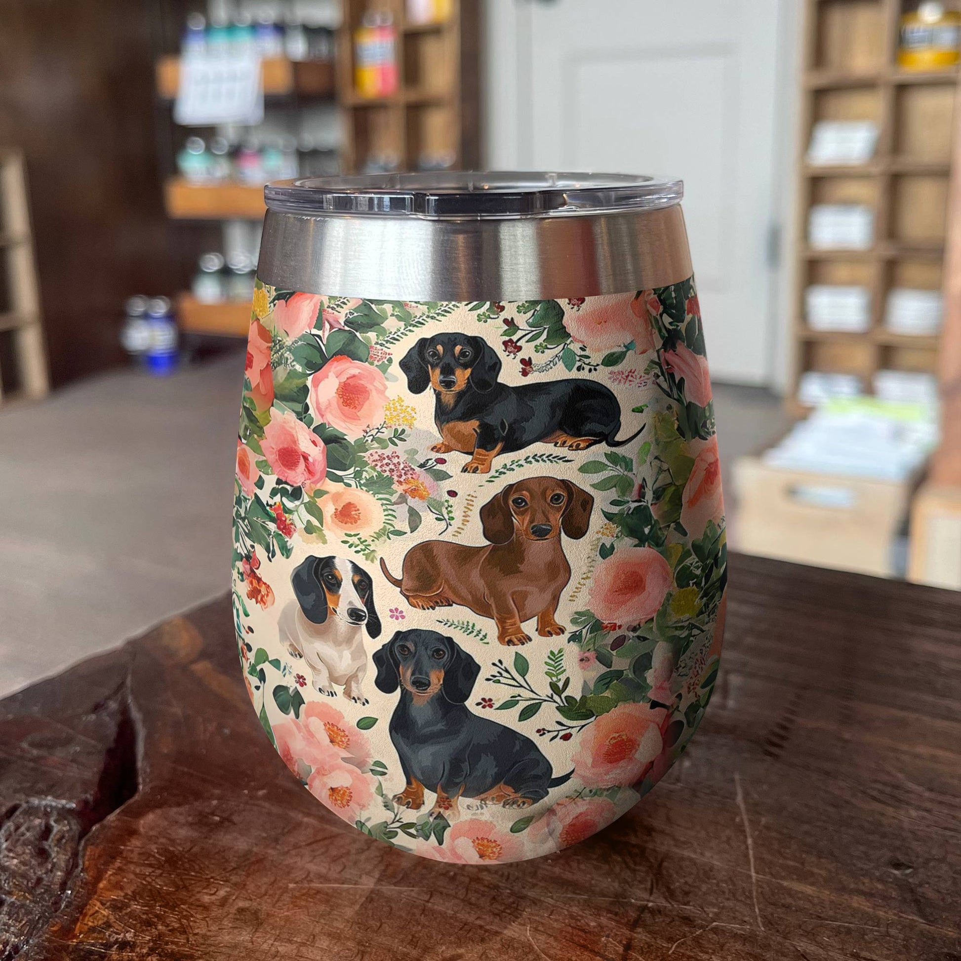 Dog 12 Oz Shineful™ Wine Tumbler Floral Dachshunds Lk8 12Oz