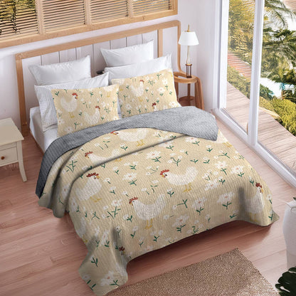 Shineful All Season Quilt 3-Piece Set For Chicken Lovers