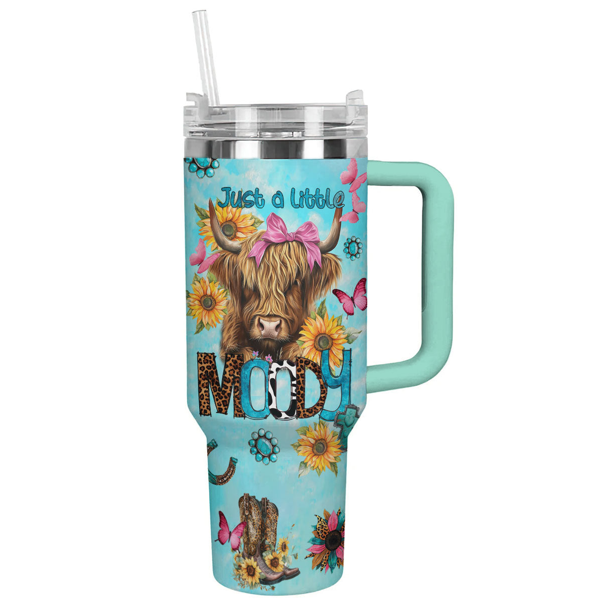 Cow 40 Oz Shineful™ Tumbler Moo-Dy Lk8 Turquoise Blue 40Oz