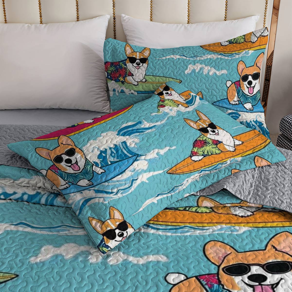 Shineful All Season Quilt 3-Piece Set Corgi Vacation