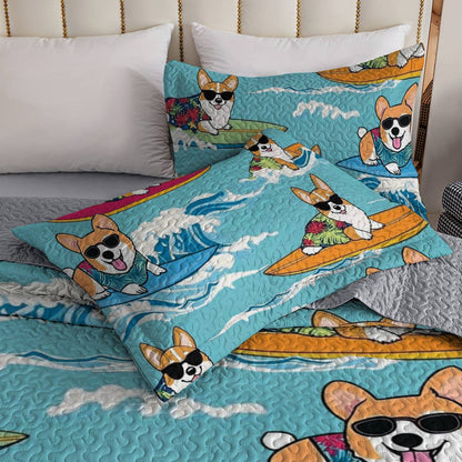 Shineful All Season Quilt 3-Piece Set Corgi Vacation