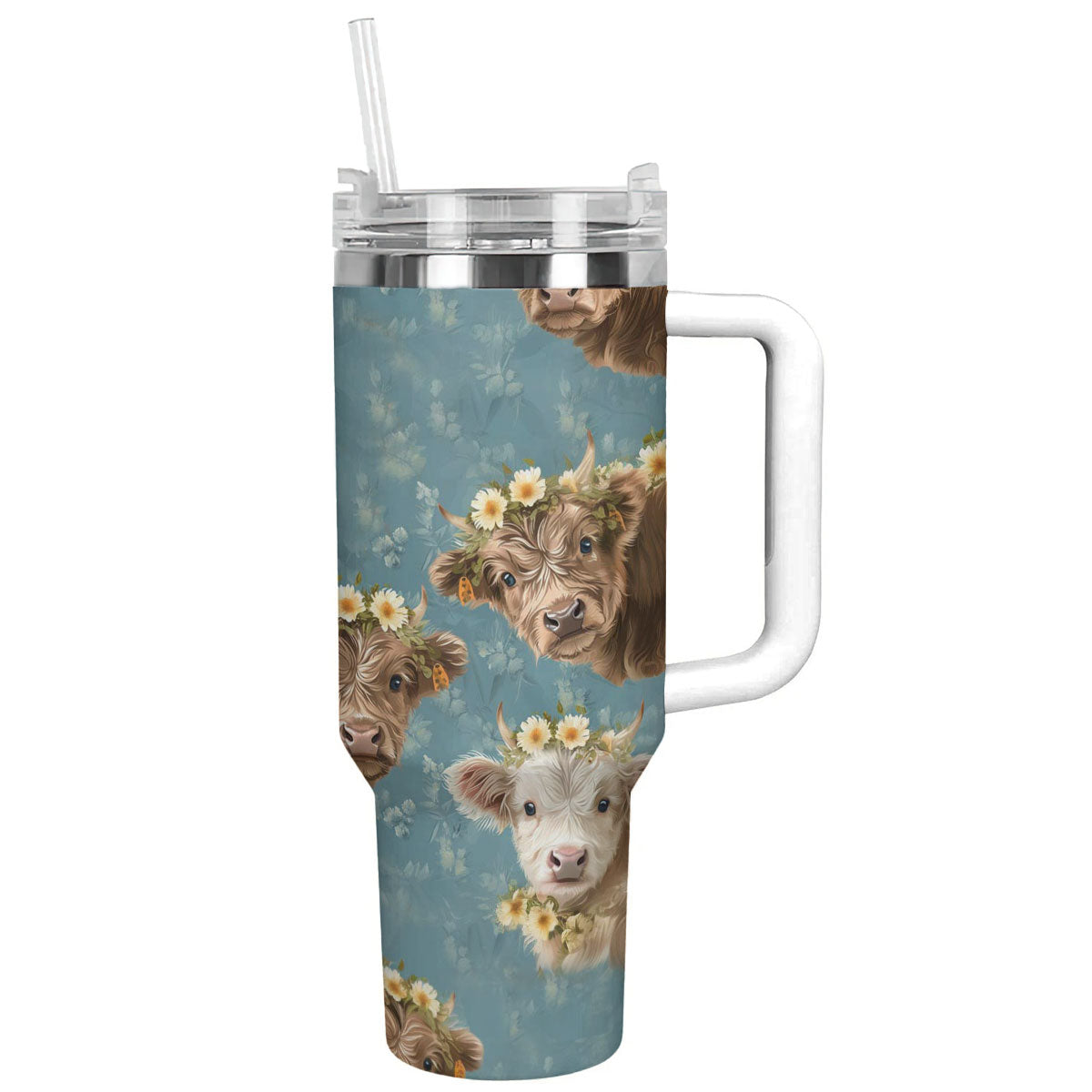 Cow 40 Oz Shineful™ Tumbler Floral Ver5 Lk8 White 40Oz