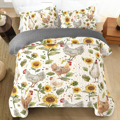 Shineful All Season Quilt 3-Piece Set Sunflower Chickens